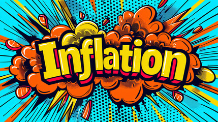 Poster - Vibrant comic book-style artwork featuring the word inflation bursting out of a cartoon explosion