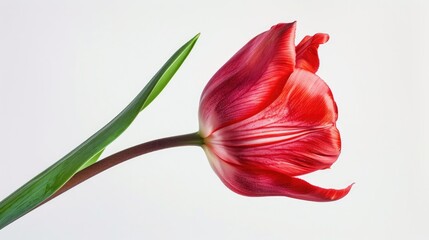 Poster - Vibrant Red Pink Tulip on White Background