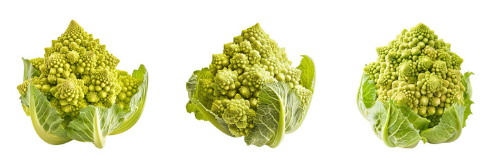 set of a single romanesco cauliflower isolated on transparent background (2)