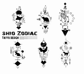 Wall Mural - shio zodiac tatto design 