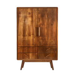 [Transparent Background PNG]Mid Century Modern Wooden Cabinet with Two Doors and Two Drawers