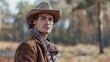 © MakoPoko - Confident young man dressed as a stylish cowboy, exuding charm and confidence in an outdoor setting