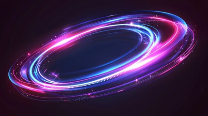 Wall Mural - Vector abstract circle neon light line round frame colorful blue purple isolated on black background. Technology modern concept.