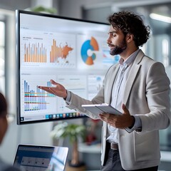 Poster - Businessman Giving Digital Presentation to Colleagues in Corporate Meeting