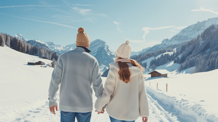 Wall Mural - Couple having fun during a day on the snow 