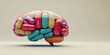 © Silga - Colorful brain composed of various medication pills, showcasing the intersection of psychopharmacology, mental health concept
