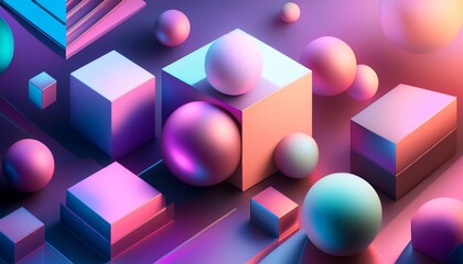 Poster - A sleek and modern 3D background with geometric shapes and a gradient color scheme