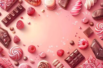 Fototapete - A realistic art for an ad involving multicoloured confectionery in an animated style, a notion of selling sweets and candy bars, Generative AI.