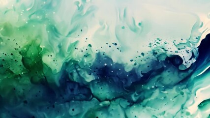 Poster - A watercolor painting of space, with green and blue hues, featuring a swirling, abstract design.