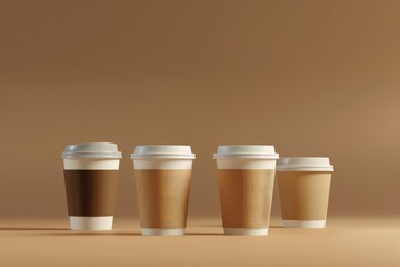 Row of coffee cups sitting on a table