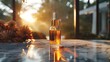 © horizon - Luxurious skincare product, glass bottle with dropper, golden serum, warm sunlight glow, marble surface, soft shadows, elegant composition, minimalist style.