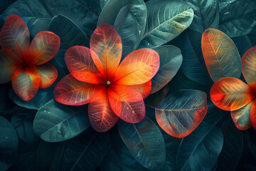 Poster - Clean depiction of overlapping geometric forms with retro flower and leaf patterns, highlighted by psychedelic colors,