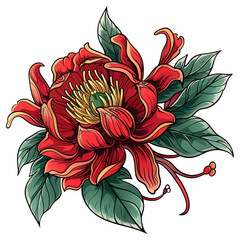 Wall Mural - PNG Tattoo illustration of a higanbana flower graphics blossom pattern.