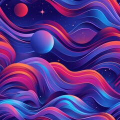 Wall Mural - vibrant cosmic landscape: colorful space waves and celestial bodies