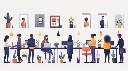 Wall Mural - vector, illustration, Business Marketing illustrations. scenes with men and women taking part in business activities. Trendy vector style