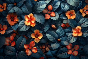 Poster - Clean depiction of abstract geometric shapes and detailed floral patterns, producing a harmonious retro composition,