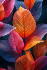 Poster - Clean and modern image of vibrant geometric forms interwoven with colorful floral and leaf patterns,