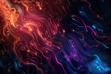 Poster - close-up of a computer circuit board with glowing blue lines and electronic components