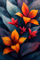 Poster - Sleek design featuring dynamic geometric forms and colorful floral motifs, producing a harmonious visual,