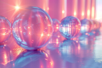 Poster - Minimalist aesthetic of abstract 3D shapes with shimmering holo effects, floating in a surreal void,