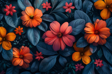 Poster - Sleek design featuring dynamic geometric blocks and colorful floral motifs, producing an eye-catching composition,