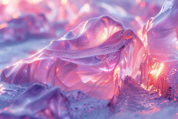 Poster - Elegant depiction of iridescent 3D forms that blend into each other, creating a surreal holographic landscape,