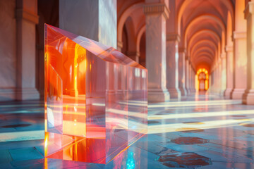 Poster - Clean representation of geometric 3D shapes with smooth holographic surfaces, floating in a surreal void,