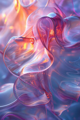 Poster - Sleek design showcasing abstract 3D forms with iridescent textures, producing a surreal and mesmerizing effect,