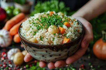 Poster - A person is holding a bowl of food with a variety of vegetables