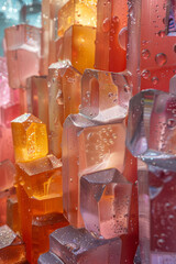 Poster - Abstract composition with Perspex shapes and resin, highlighted by sparkling glitter and subtle lens aberrations,