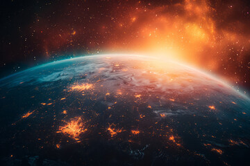 Poster - Artistic capture of a planetary alignment with vibrant chromatic aberrations and dreamy light leaks,