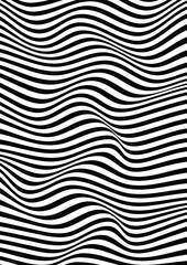 Aufkleber - Black and white stripes as abstract waves for a textured pattern on the background, optical illusion background