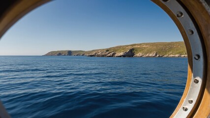 Wall Mural - Coastal Landscape Viewed Through Round Porthole
