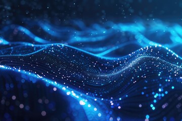 Poster - A wave of blue lights against a dark background