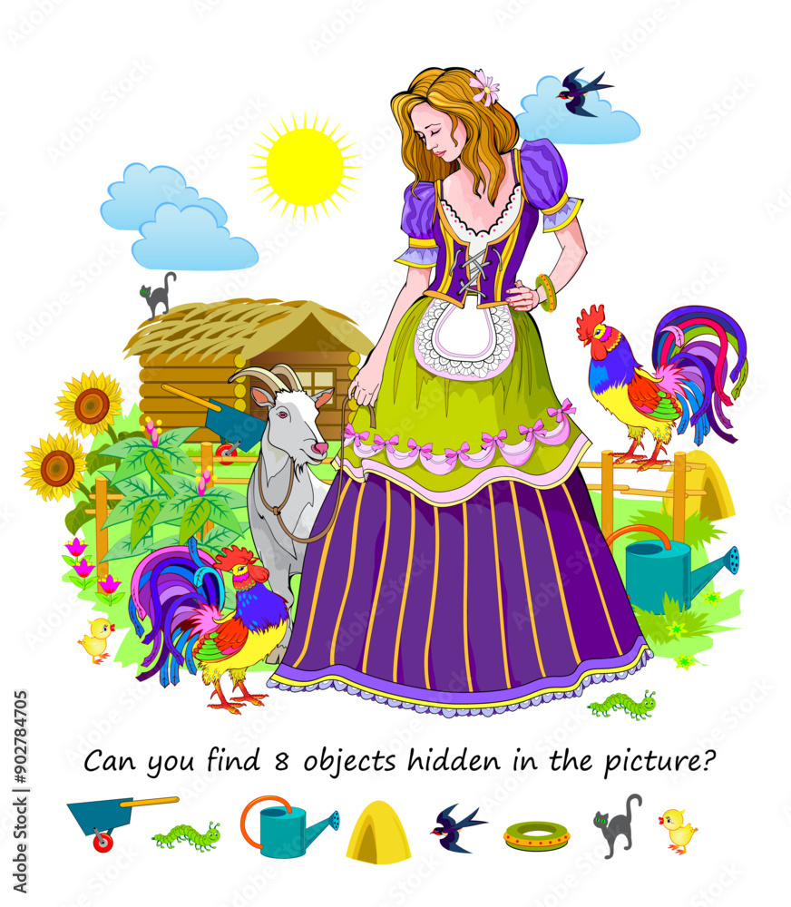 Vector de Stock Can you find 8 objects hidden in the picture? Logic ...