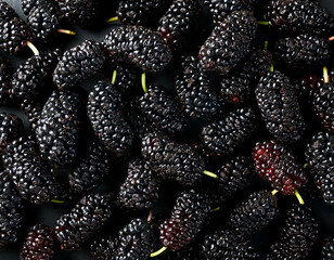 Wall Mural - Close-up with a bunch of black mulberry fruits