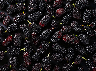 Wall Mural - Close-up with a bunch of black mulberry fruits