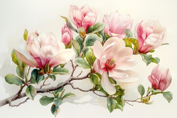 Wall Mural - A painting of pink flowers on a branch