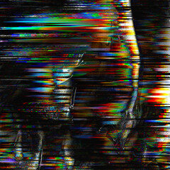 Poster - A glitch screen scan lines display abstract artwork in multicolor