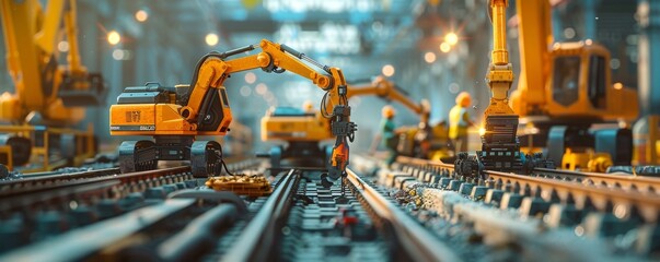Poster - Industrial robotic arms working on an assembly line in a factory
