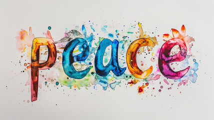 Wall Mural - Peace, an abstract concept in bright multicolored watercolor paints in grunge style on a white background