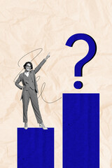 Aufkleber - Creative trend collage of funny businesswoman point big question mark graph data analysis bizarre unusual fantasy billboard
