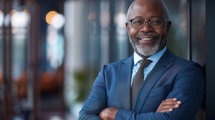 Wall Mural - Confident Business Leader: A portrait of a distinguished Black businessman in a modern office setting, exuding confidence and success.