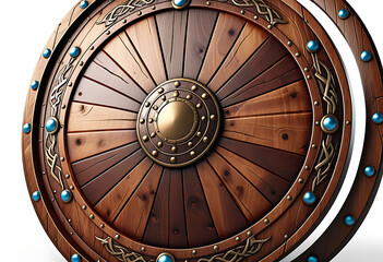 fantasy round viking wooden shield isolated white background illustration board games isolated white photo realistic photo high resolution high details vibrant