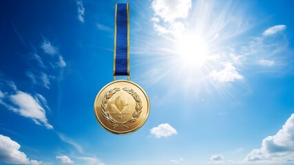 gold medal on blue sky background