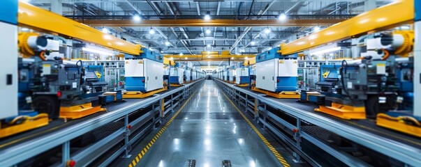 Poster - Modern industrial factory with automated robotic arms and advanced machinery