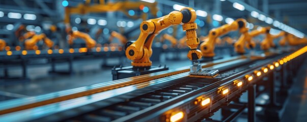 Poster - Automated industrial conveyor belt system in modern warehouse for efficient packaging and shipping