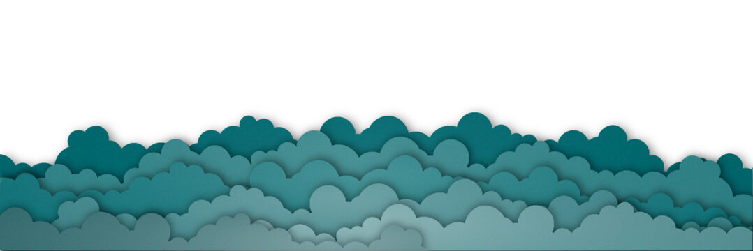 Green paper clouds isolated on transparent background