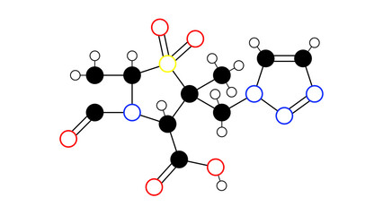 Poster - tazobactam molecule, structural chemical formula, ball-and-stick model, isolated image beta-lactamase inhibitors