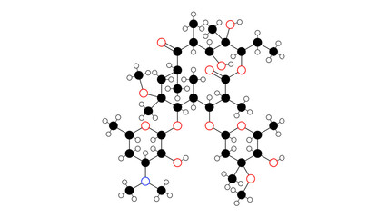 Poster - clarithromycin molecule, structural chemical formula, ball-and-stick model, isolated image antibiotic